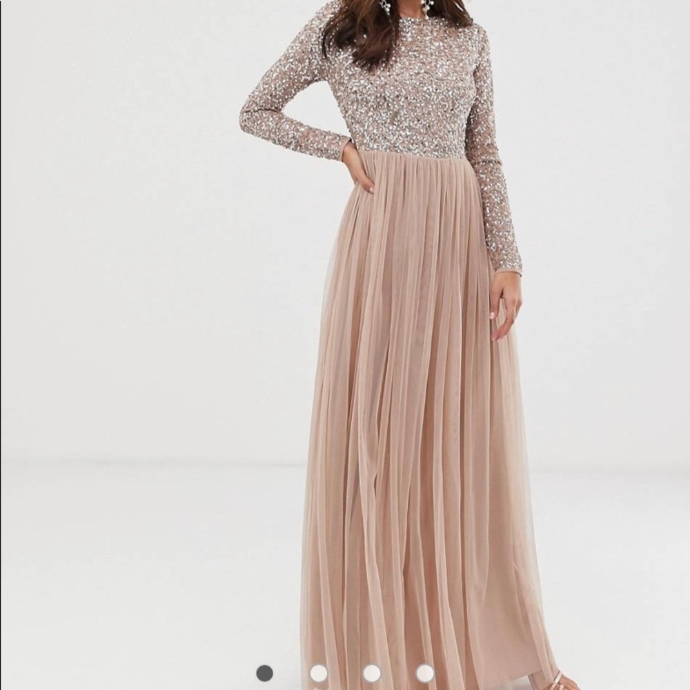 Maya Deluxe blush bridesmaid/prom dress w/ sequins
